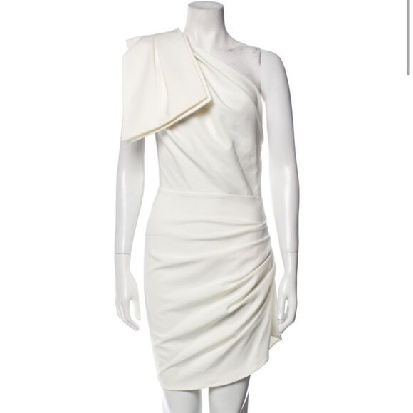Bronx and Banc Stella Blanc Ruched Mini Dress w/ Bow Medium - Picture 1 of 4